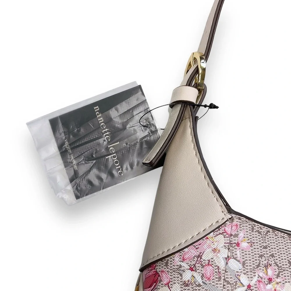 Nanette Purse Pink Beige Floral Logo Short Shoulder Hobo Bag NWT $88